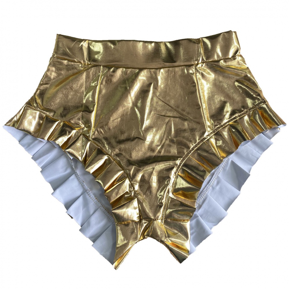 European style lotus leaf edges glossy nightclub pleated shorts
