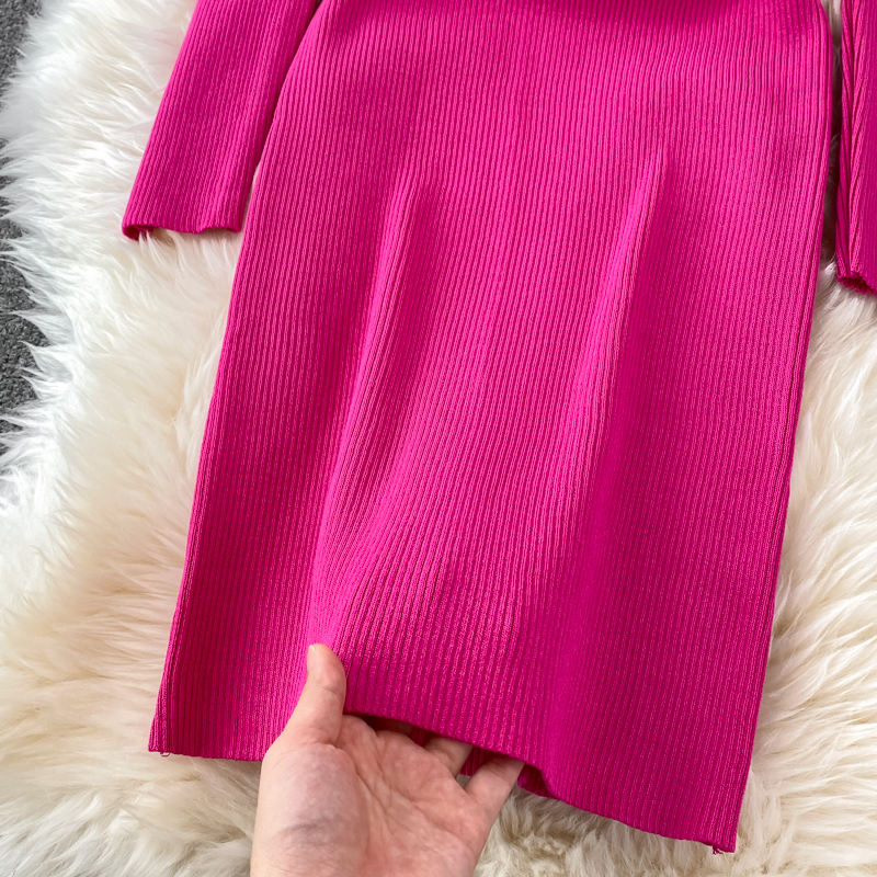 Puff sleeve tight dress elasticity bottoming sweater dress
