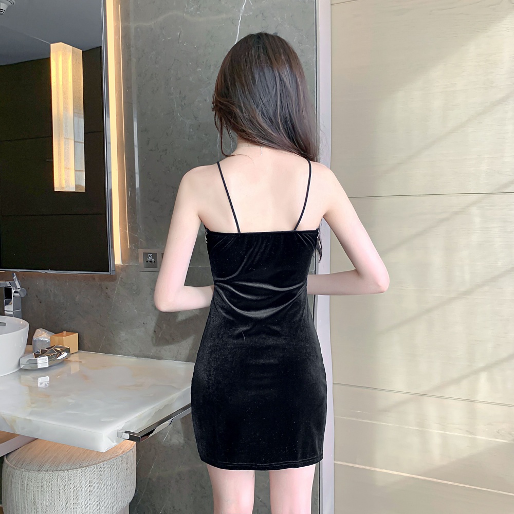 Package hip sling slim sexy splice low-cut dress