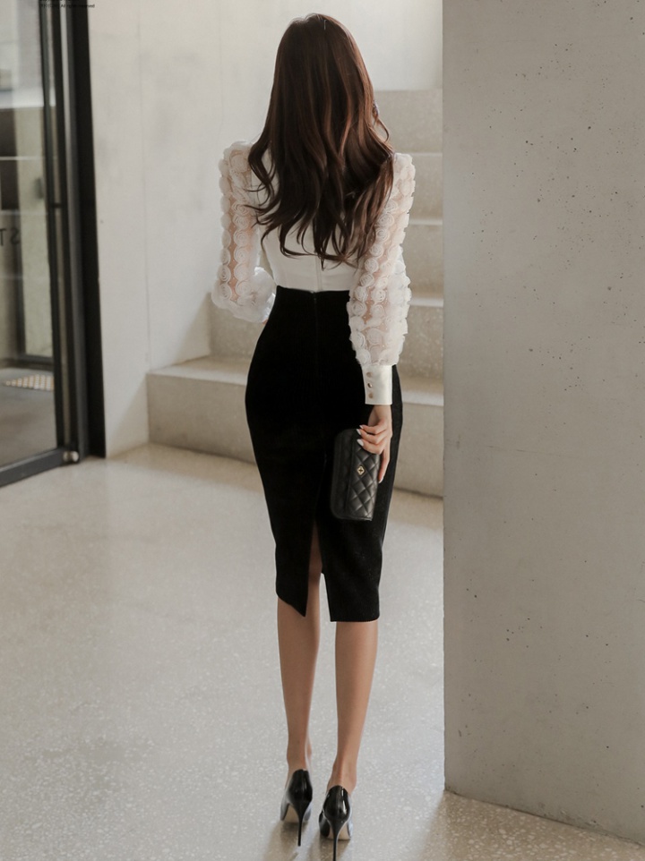 Knitted slim tops Korean style skirt 2pcs set