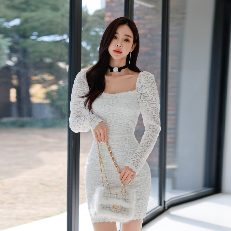 Korean style temperament square collar dress