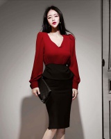 Temperament mixed colors elegant Korean style slim dress