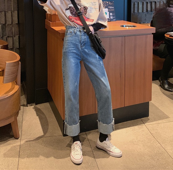 Straight jeans Korean style nine pants for women