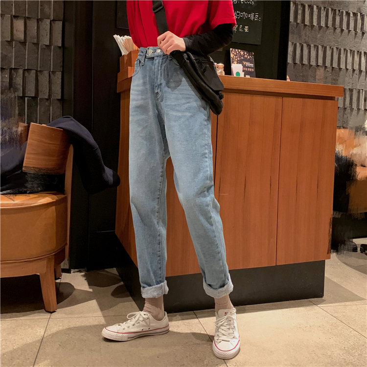 Korean style basis long pants high waist nine pants for women