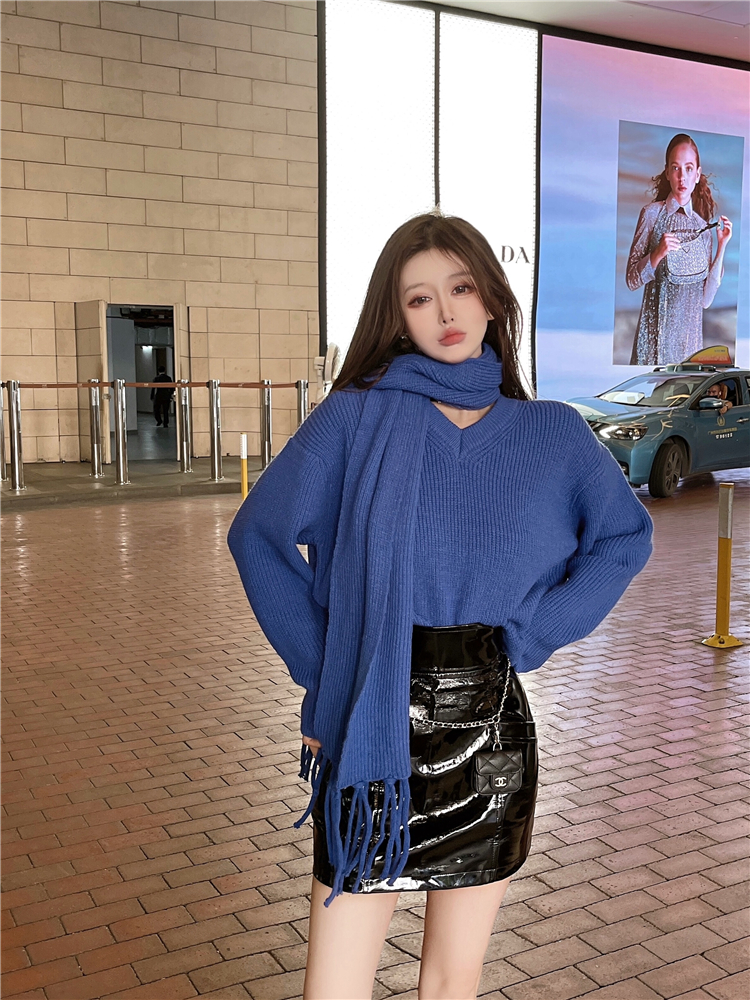 V-neck loose scarves all-match Casual sweater