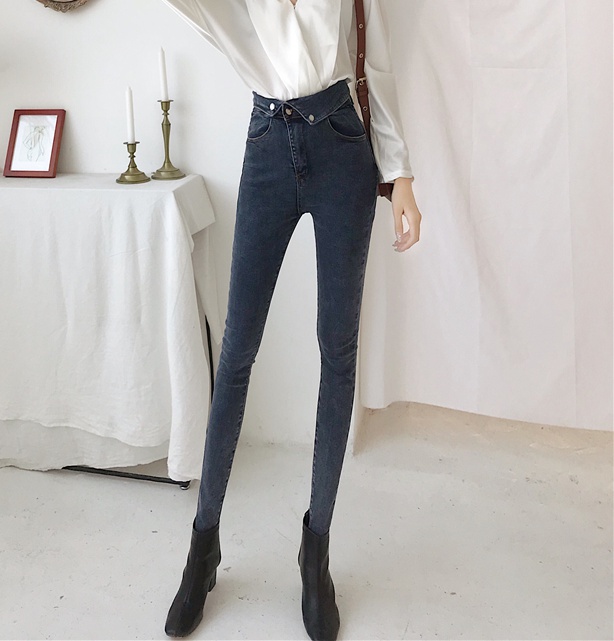 Slim flanging fashion pencil pants personality feet jeans