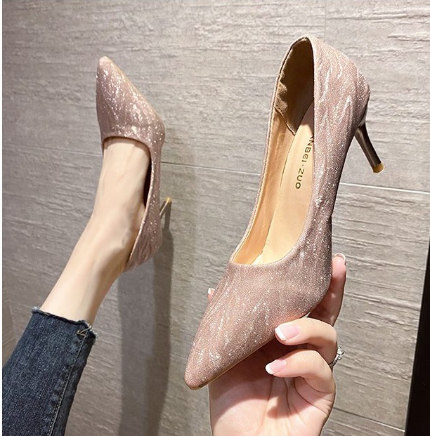 Low fine-root high-heeled shoes Korean style spring shoes