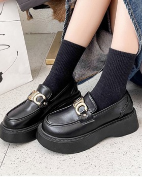 Small British style shoes low thick crust leather shoes