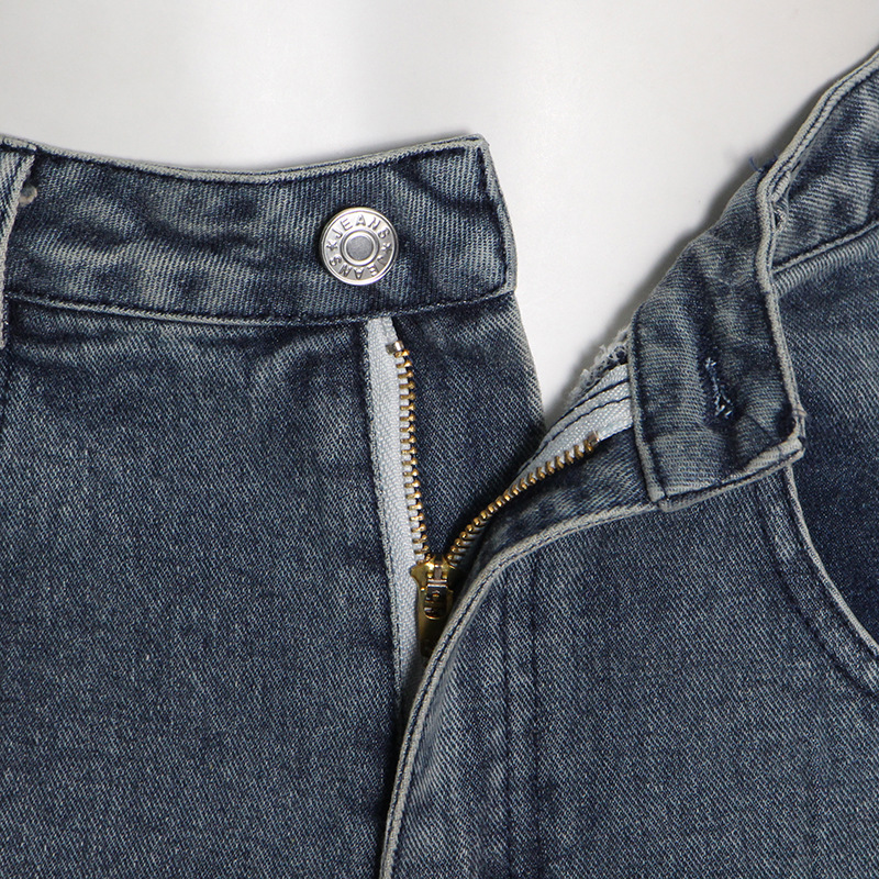Loose street tops flat shoulder high waist jeans 2pcs set