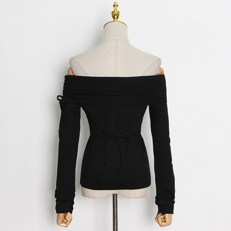 Drawstring sweater single-breasted tops for women