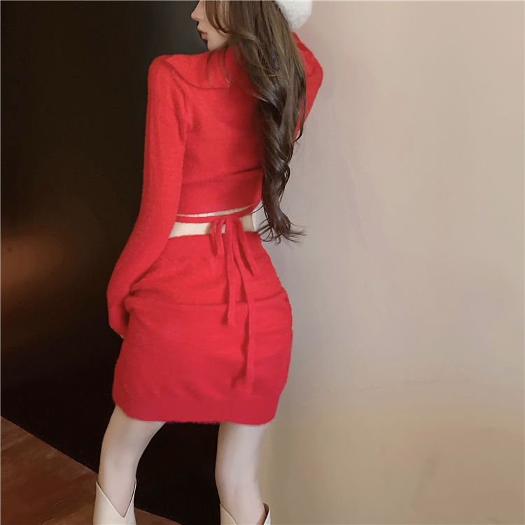 Short cardigan package hip skirt 2pcs set for women