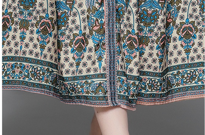 Long puff sleeve spring national style printing dress