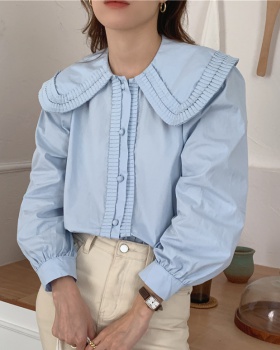 Doll collar long sleeve lace Korean style splice shirt