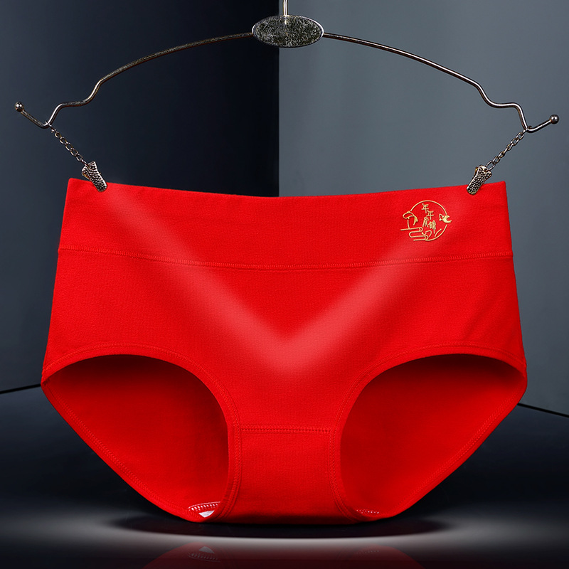 Medium waist printing bronzing big red briefs for women
