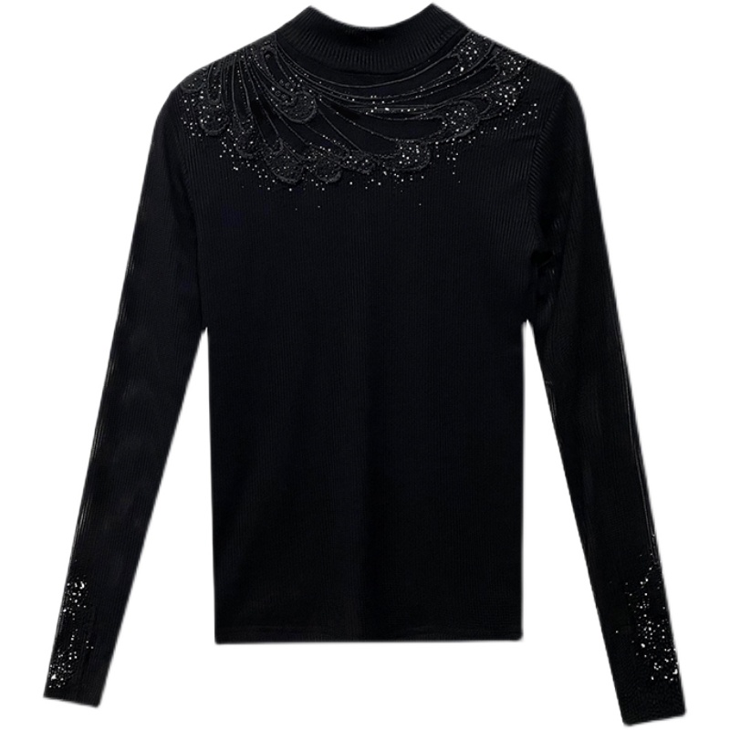 Hollow rhinestone lace fashion gauze T-shirt for women