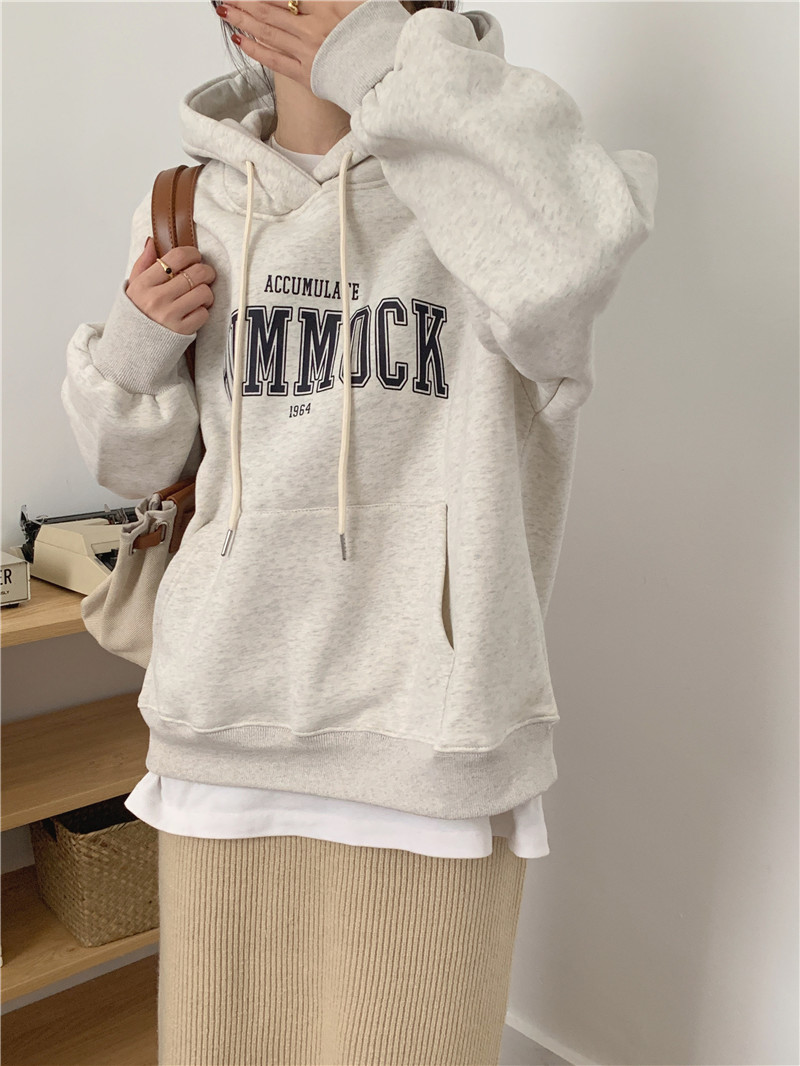 Plus velvet Korean style pullover letters printing hooded hoodie