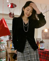 Korean style classic V-neck slim velvet long sleeve shirt