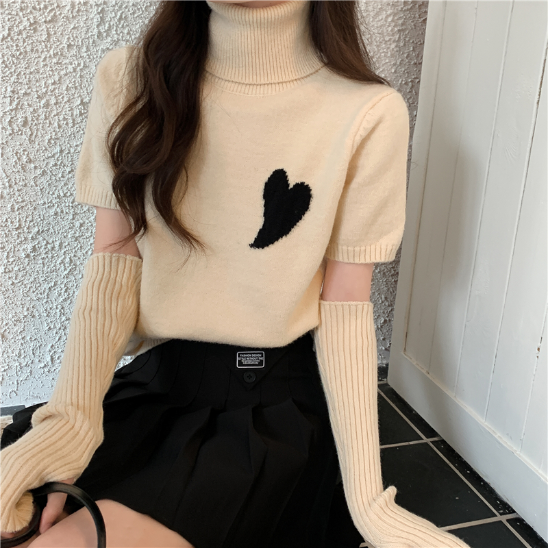 Heart knitted detachable slim bottoming shirt