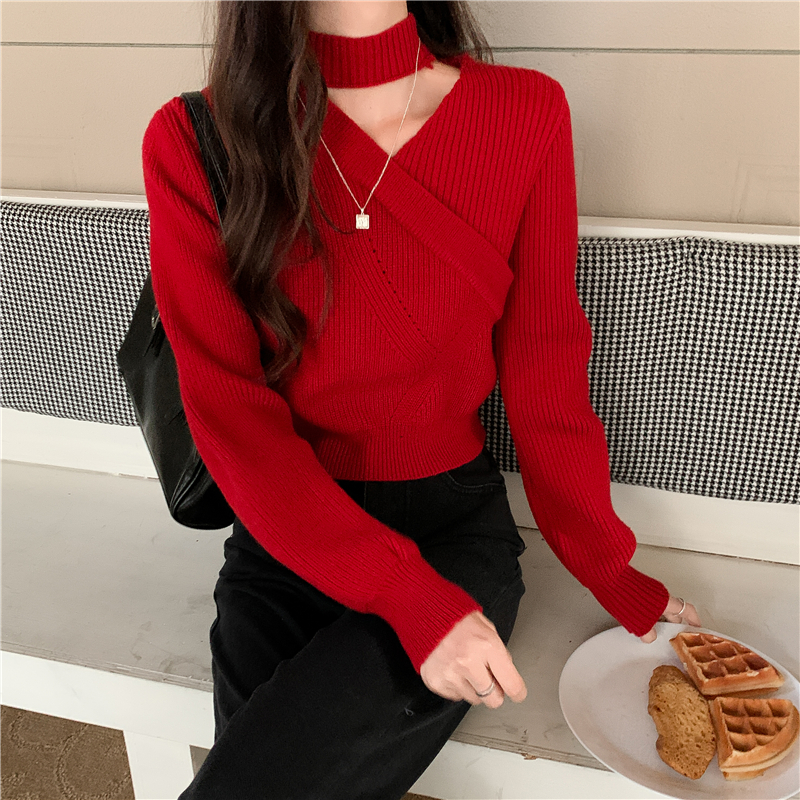 Knitted Korean style tops halter sweater for women