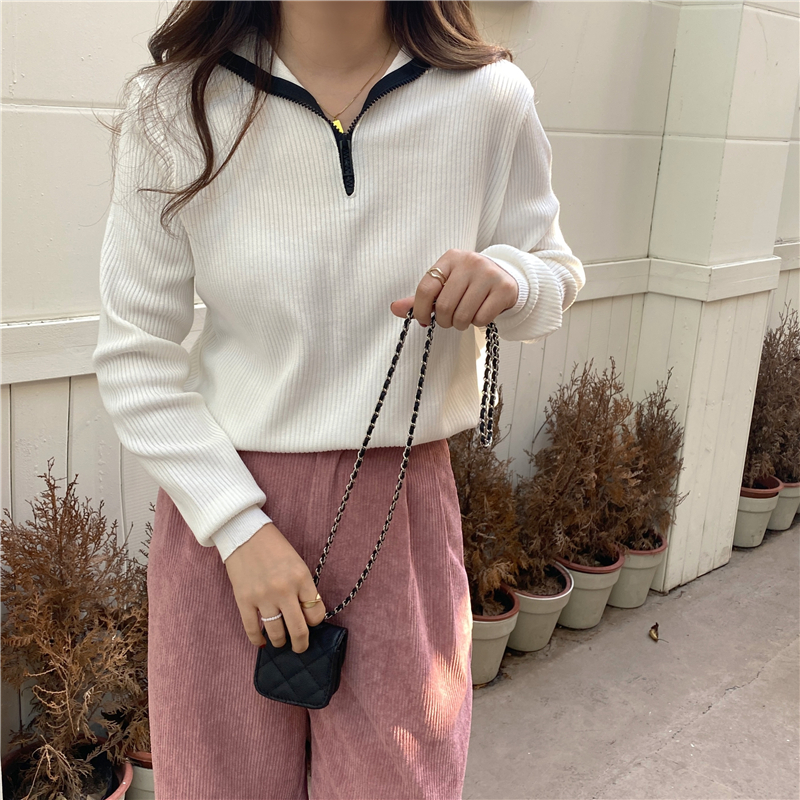 Casual hooded lazy knitted short zip sweater