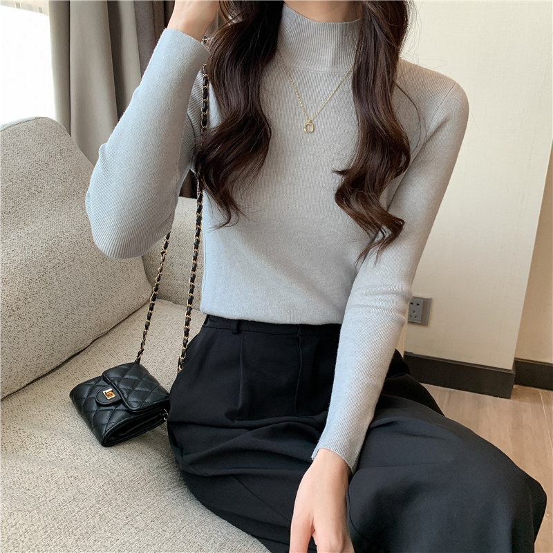 Half high collar bottoming shirt simple sweater for women