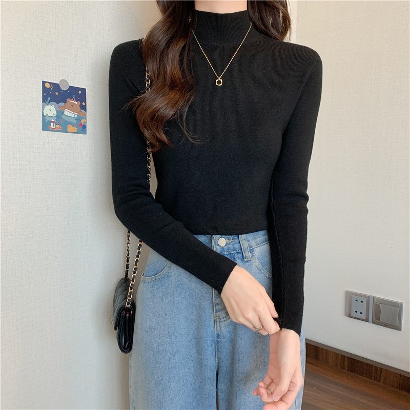 Half high collar bottoming shirt simple sweater for women