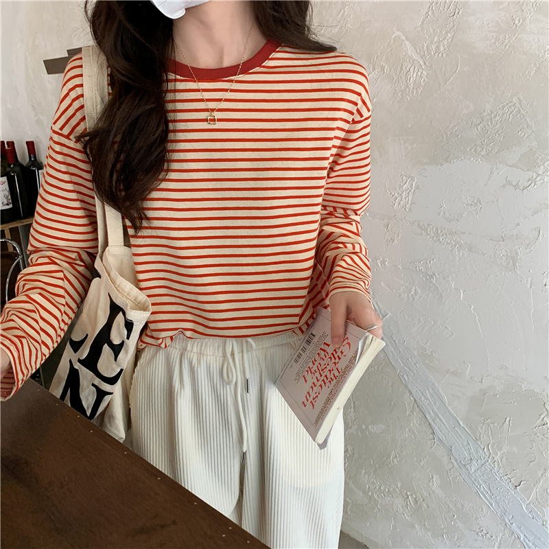 Round neck mixed colors bottoming shirt stripe T-shirt