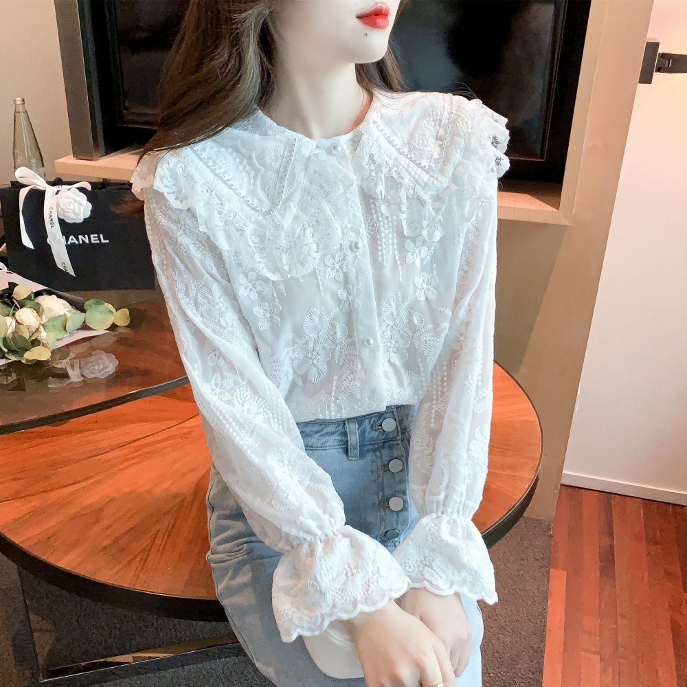 Western style doll collar long sleeve shirts sweet lace shirt