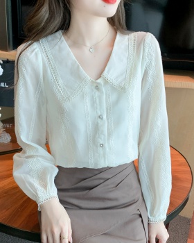 Lace hollow chiffon shirt doll collar shirt for women
