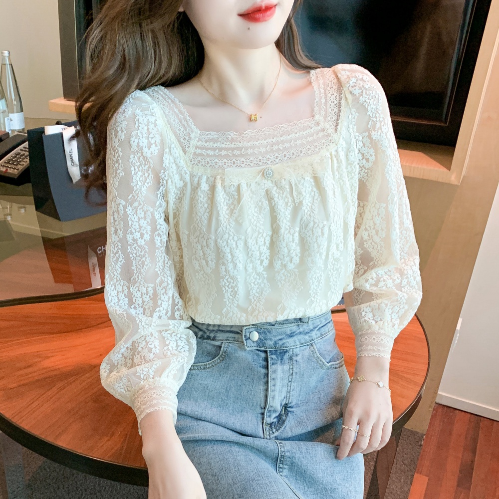 Square collar small shirt bow shirts for women