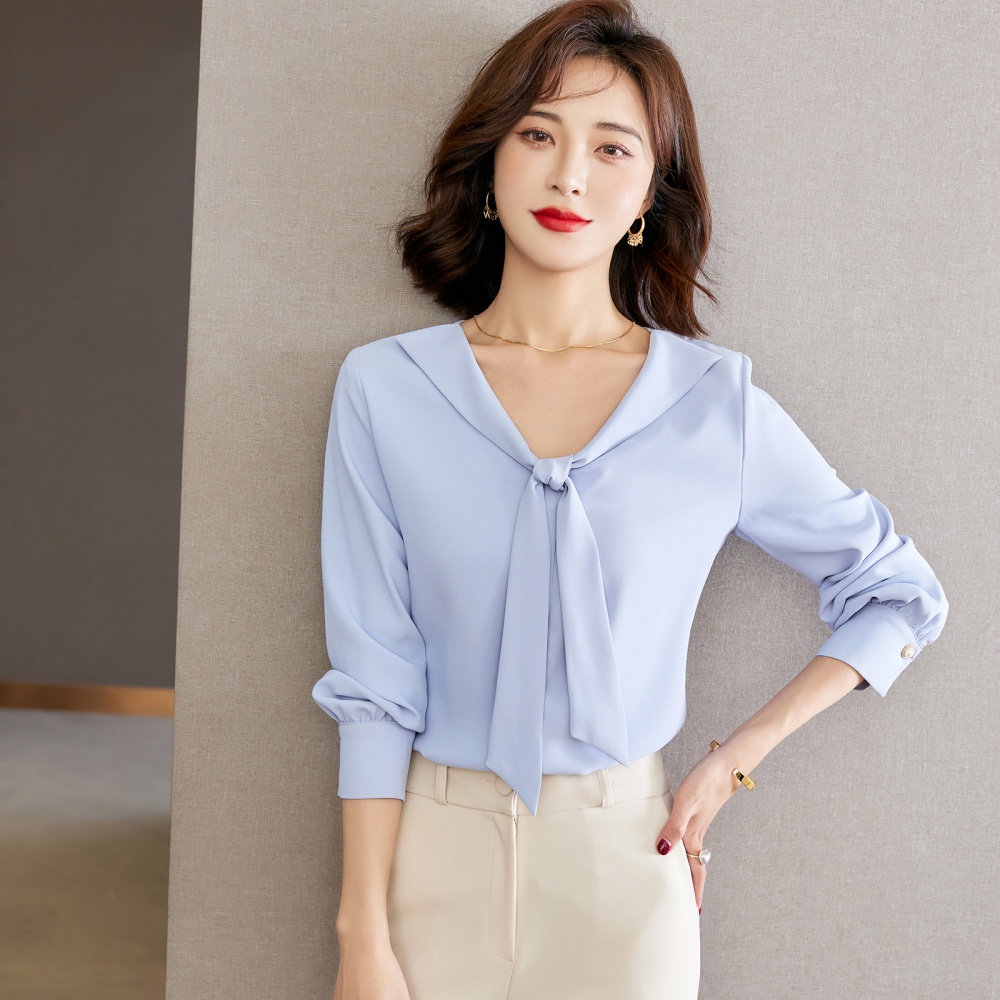 Spring blue shirt all-match small shirt for women