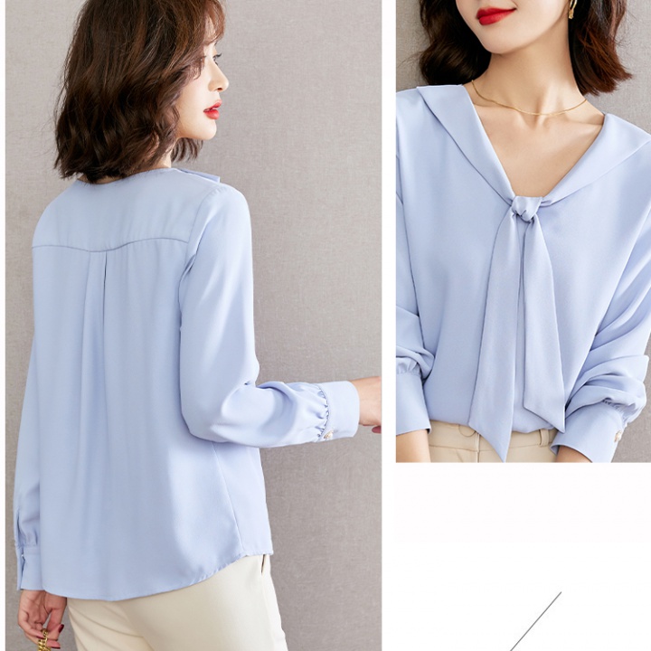 Spring blue shirt all-match small shirt for women