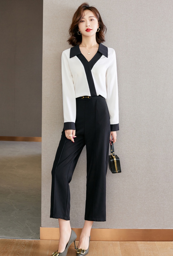 Cross black-white long sleeve chiffon shirt for women