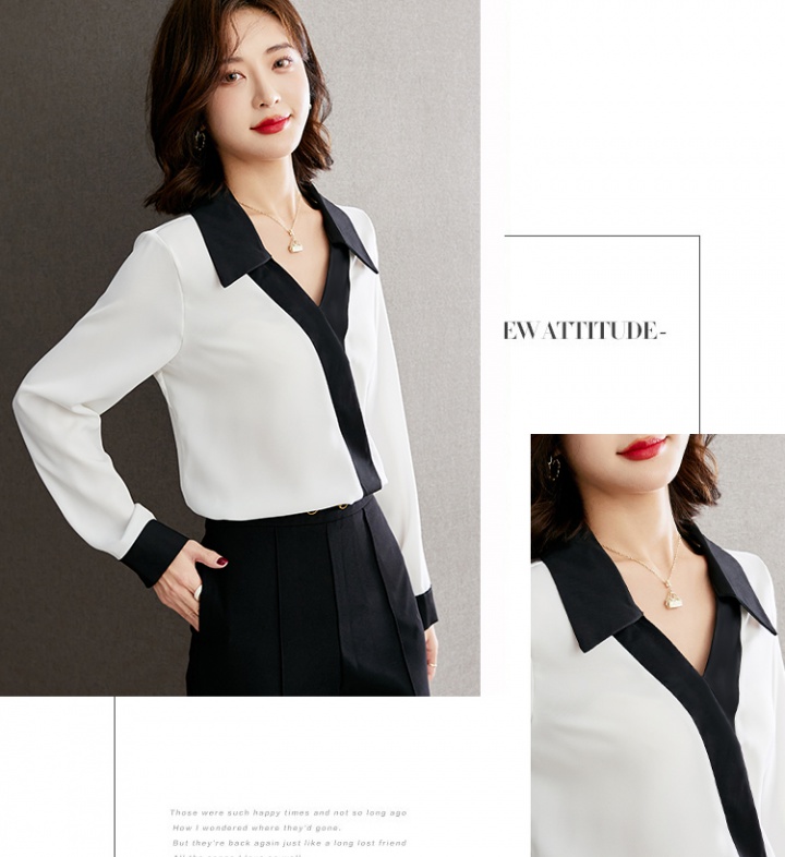 Cross black-white long sleeve chiffon shirt for women
