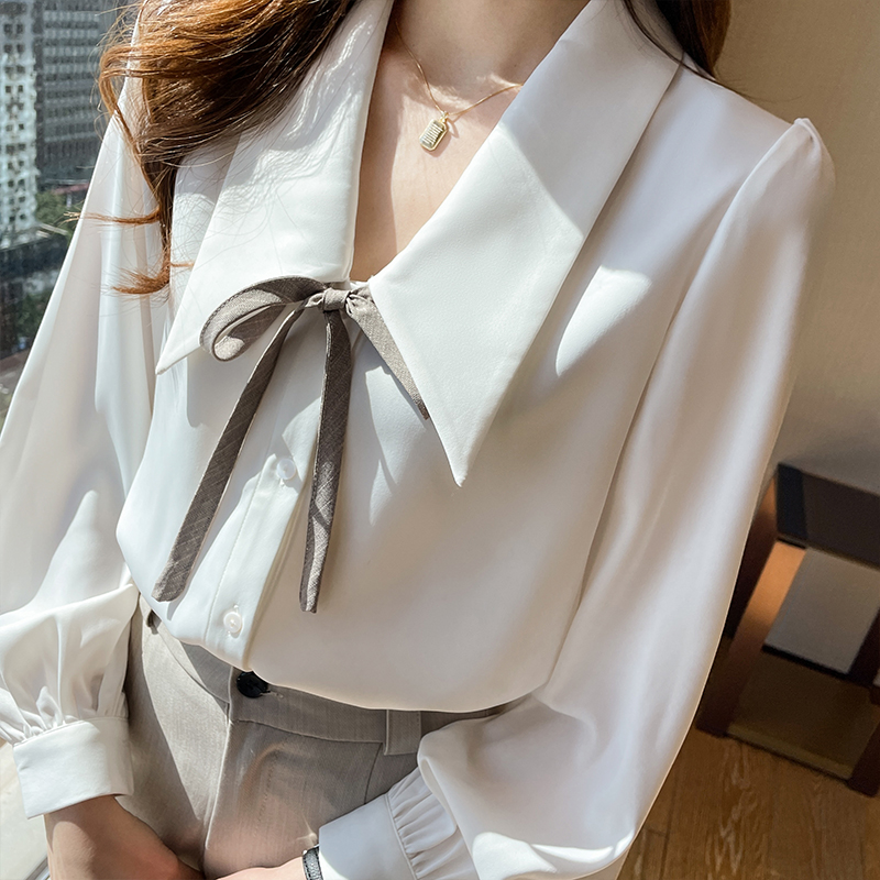 Spring drape chiffon shirt white commuting shirt for women