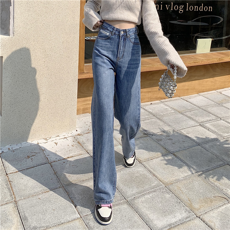 Slim washed wide leg pants hollow high waist jeans