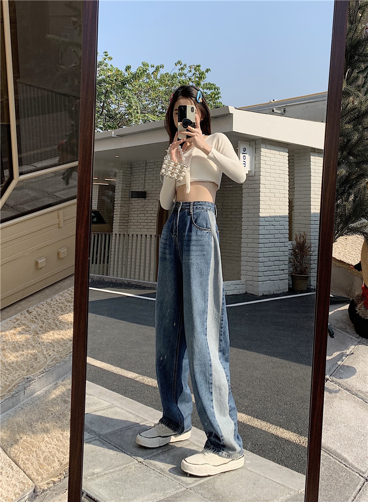 Slim mopping jeans mixed colors wide leg pants