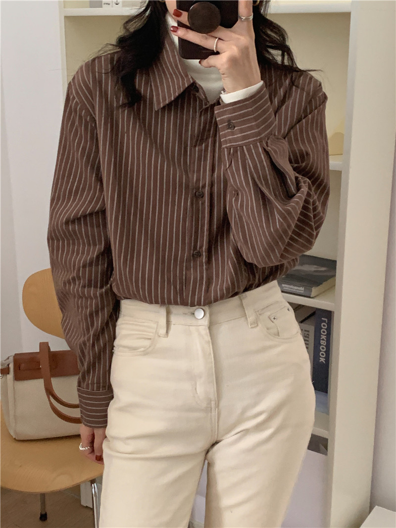 Korean style corduroy stripe long sleeve minimalist shirt