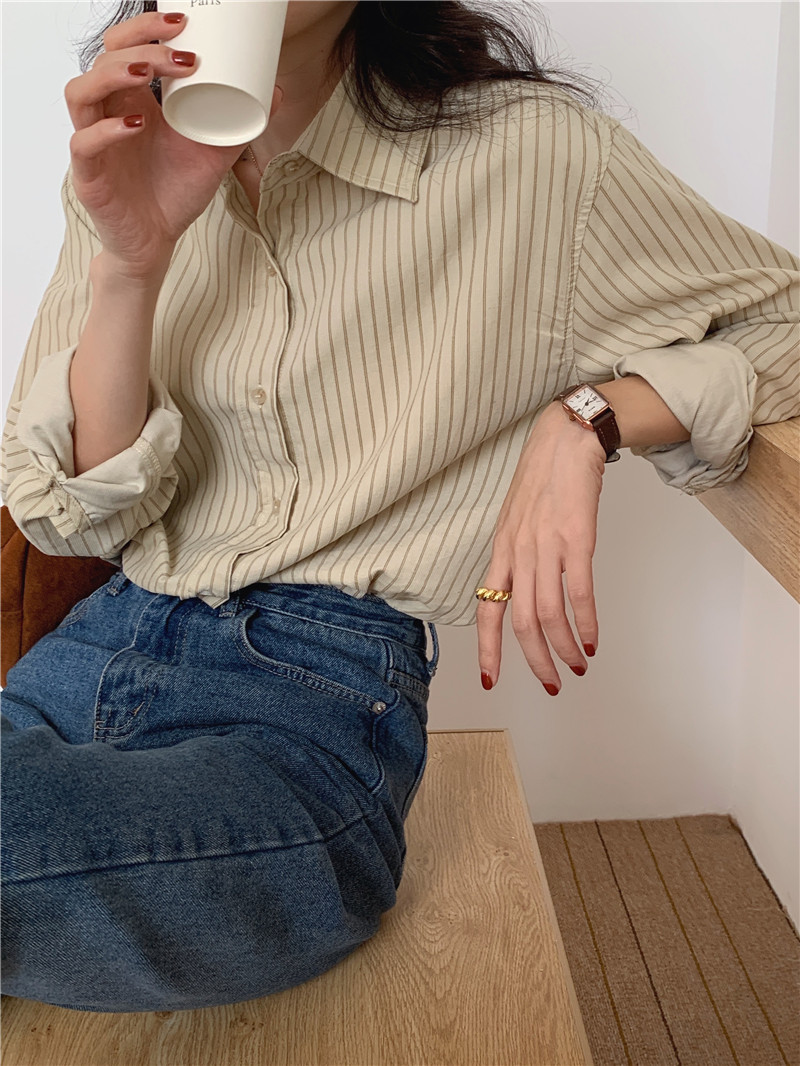 Korean style corduroy stripe long sleeve minimalist shirt