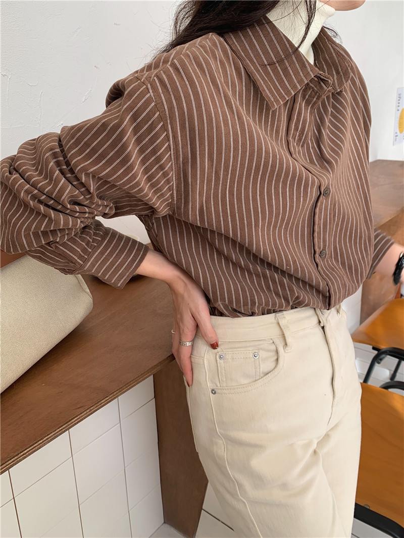 Korean style corduroy stripe long sleeve minimalist shirt