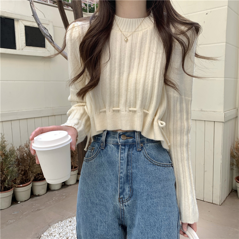 Knitted short sweater round neck pullover tops