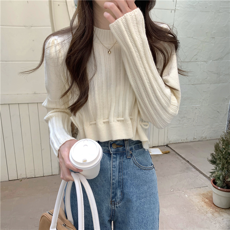 Knitted short sweater round neck pullover tops