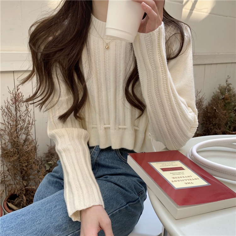 Knitted short sweater round neck pullover tops