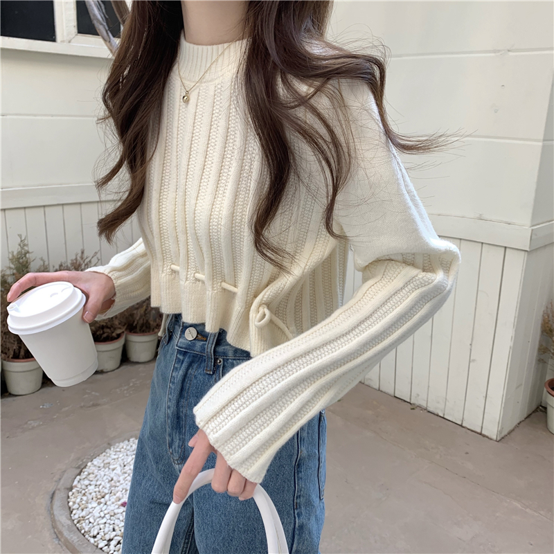 Knitted short sweater round neck pullover tops