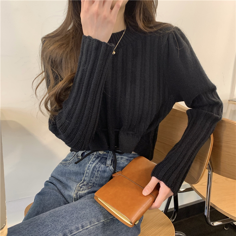 Knitted short sweater round neck pullover tops