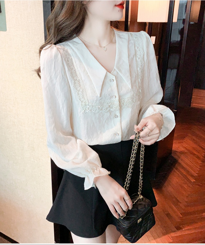 France style V-neck beautiful shirt chiffon lace tops