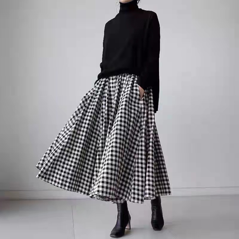 Retro slim loose Korean style plaid skirt