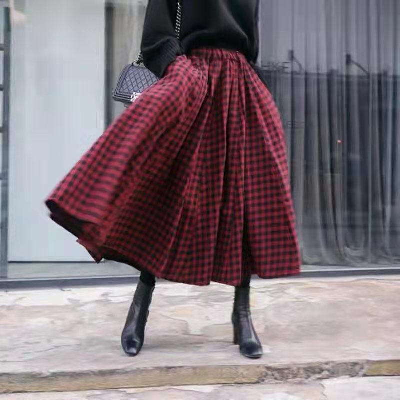 Retro slim loose Korean style plaid skirt