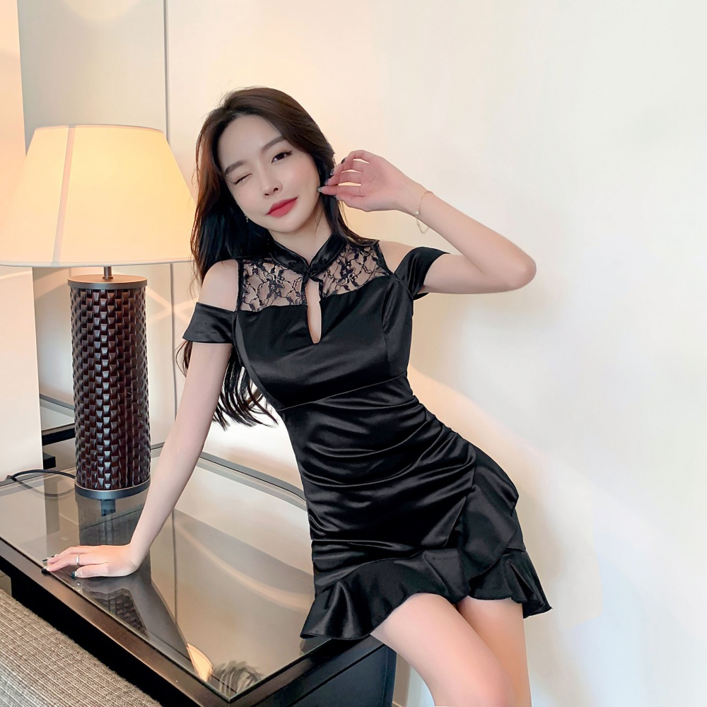Lace splice cheongsam retro dress