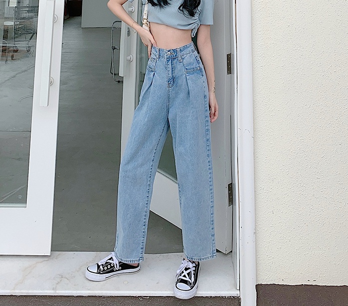 Drape mopping wide leg jeans spring loose straight pants